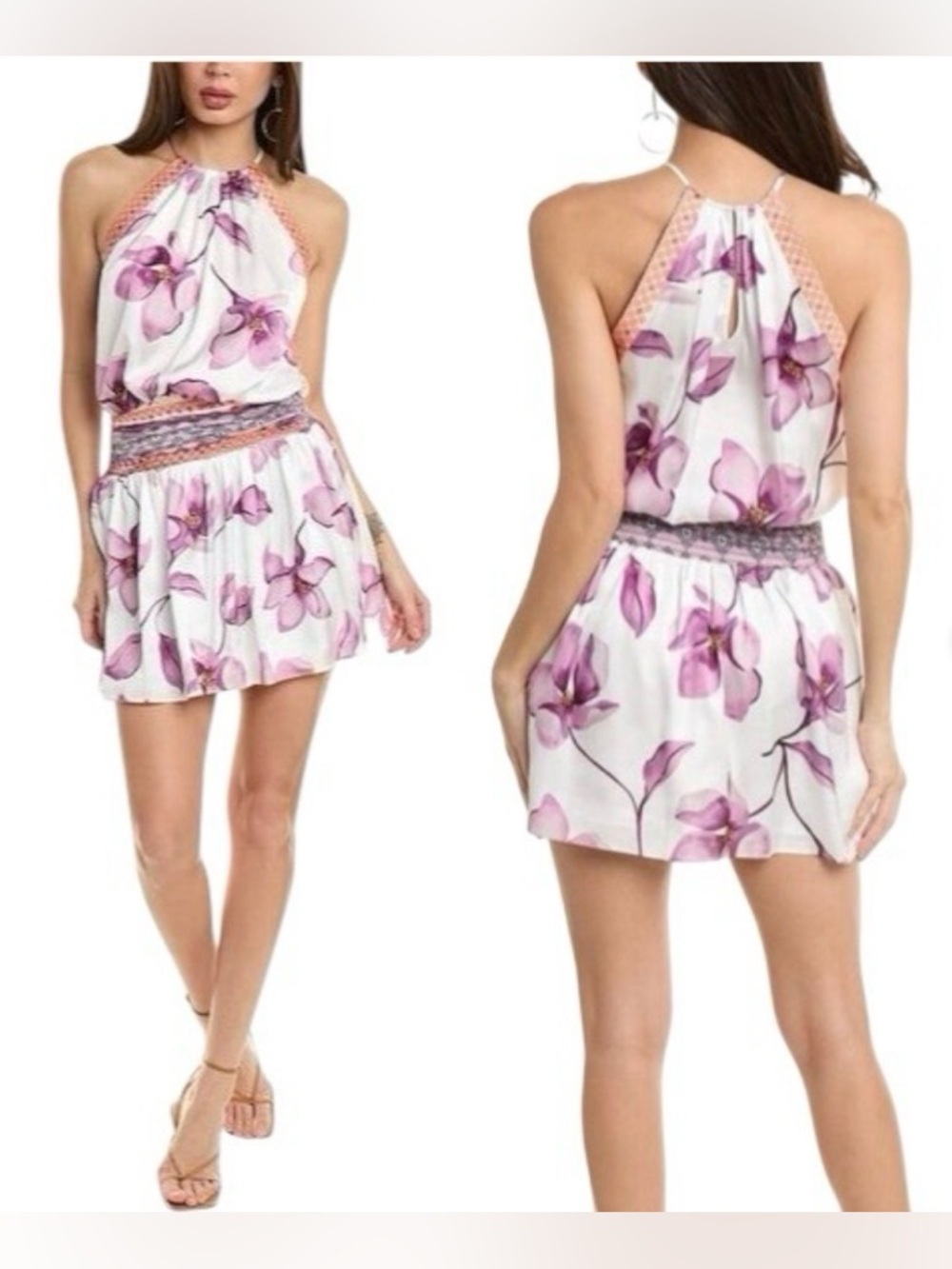 Ramy Brook White Mini Dress with Pink Floral Print